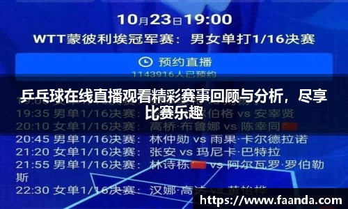 乒乓球在线直播观看精彩赛事回顾与分析，尽享比赛乐趣